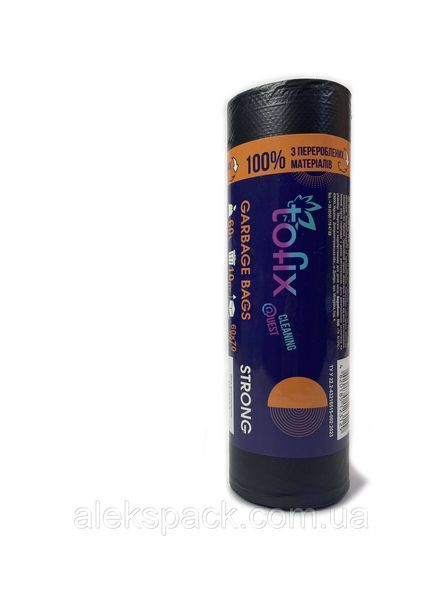 Пакеты для мусора 60л/10шт, 60*70см крепкие черные Tofix